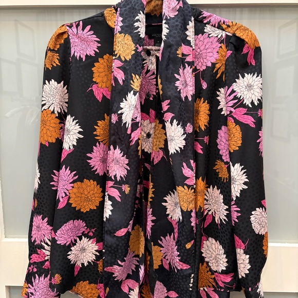 SP Ann Taylor Colorful Pink, Orange, Black Blouse with Bow Detail - Picture 5 of 5